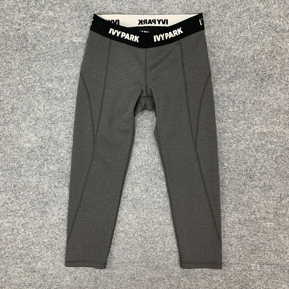 Ivy Park Cropped Legging Women S Small Grey Logo Waistband Low Rise Stretch - Picture 2 of 11